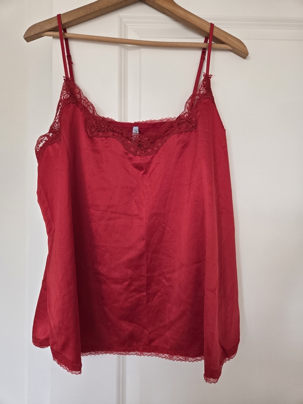 Red Lace-Trim Satin Cami Tank Top